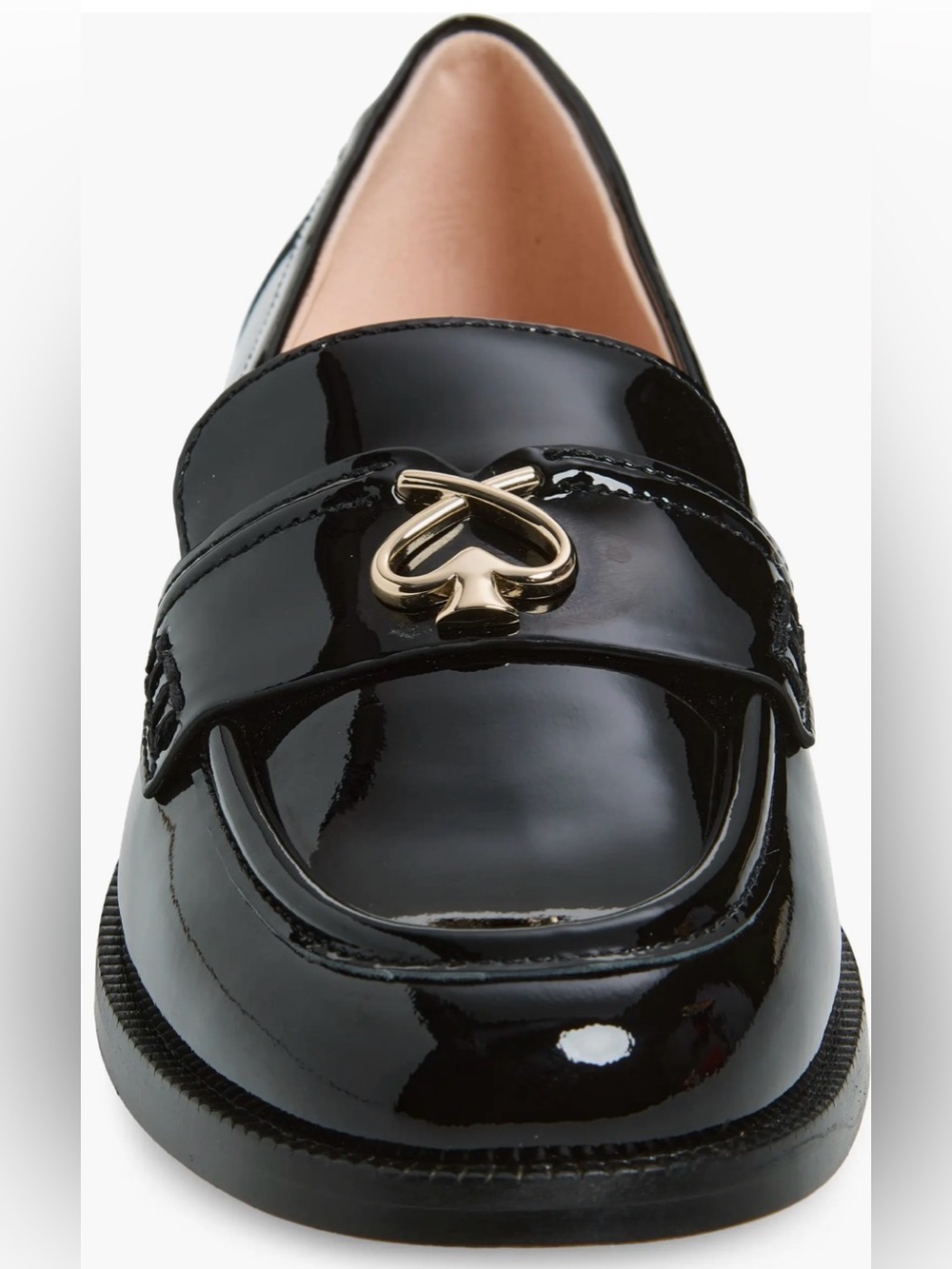 Kate Spade Kara Black Patent Leather Loafers Gold Spade Hardware - Picture 3 of 4